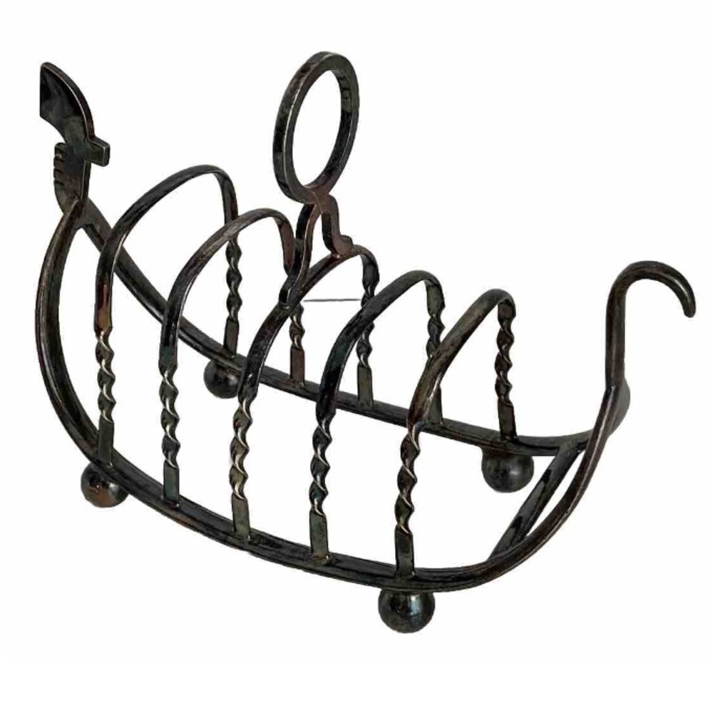 Bros Sheffield Viking Boat Toast Rack 4 Slice Electro Plated Antique